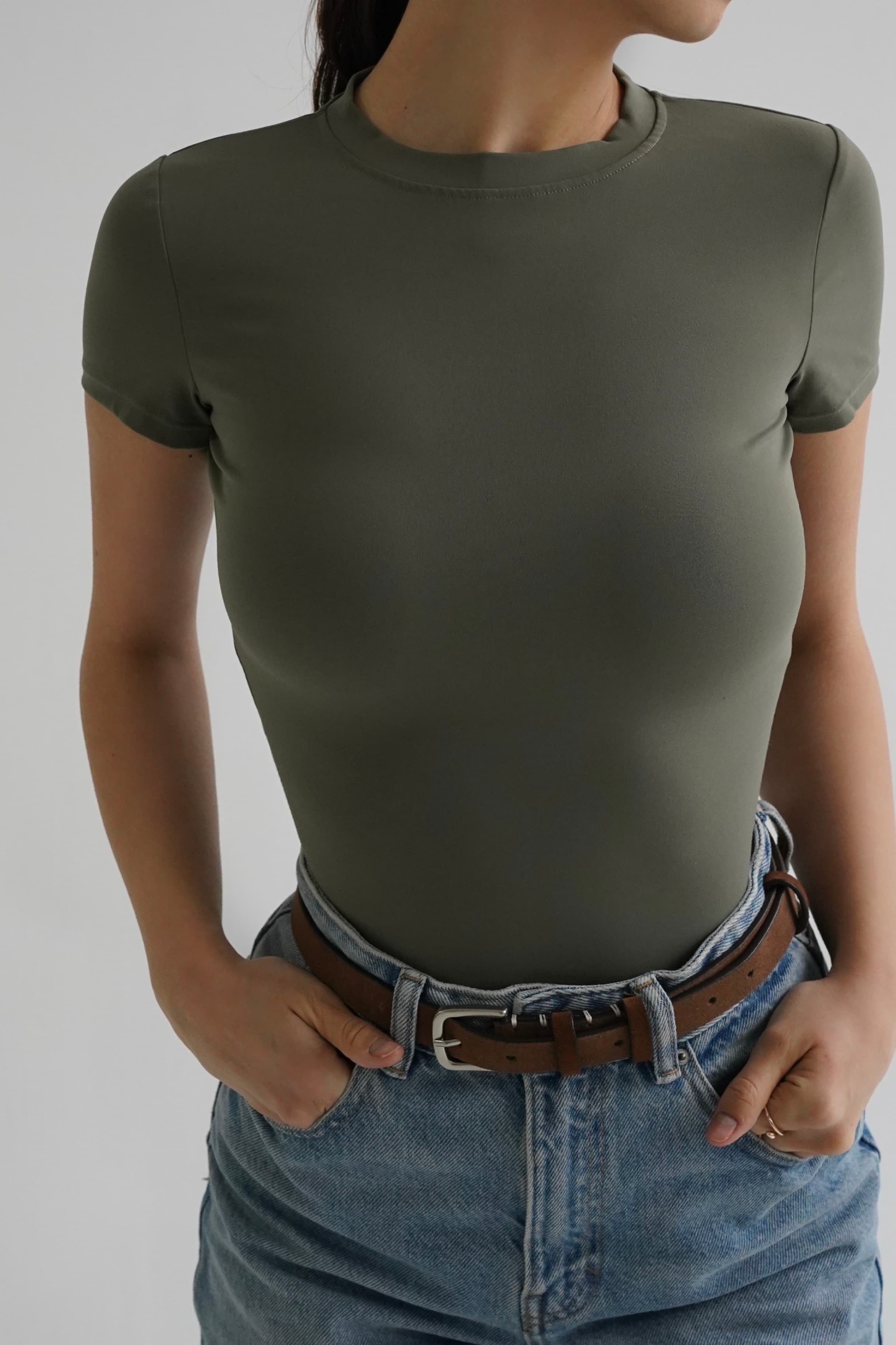 Tricou cu talia accentuată- Verde Military image